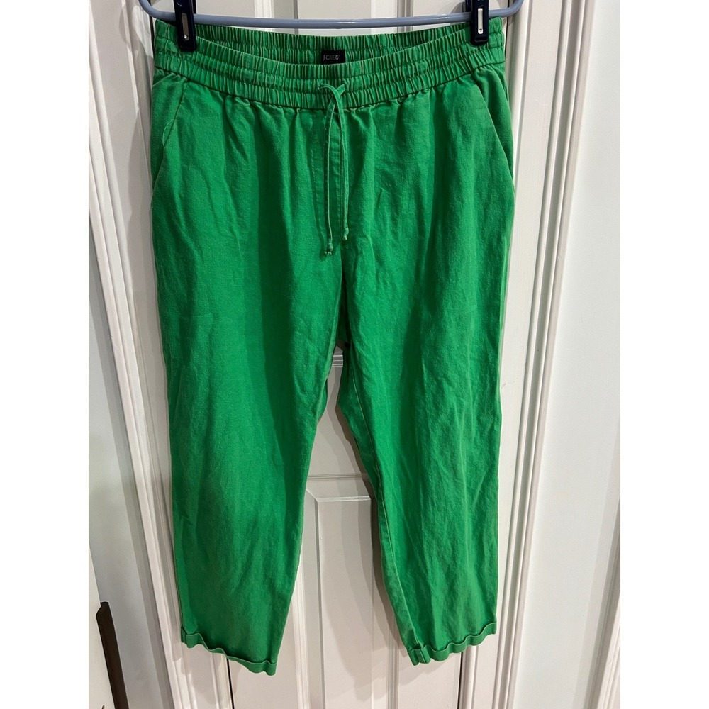 J.Crew Green Linen Cotton Blend Drawstring Pull On Tapered Pants Size 12